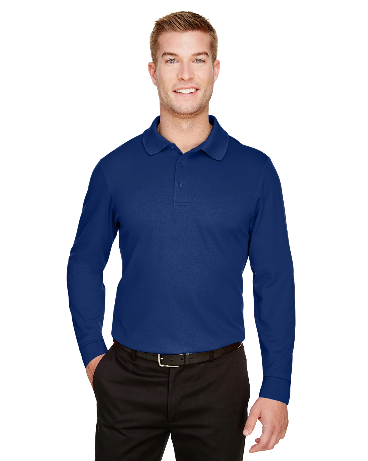 CrownLux Performance™ Men's Tall Plaited Long Sleeve Polo 8 CrownLux Performance™ Men's Tall Plaited Long Sleeve Polo - Image 6