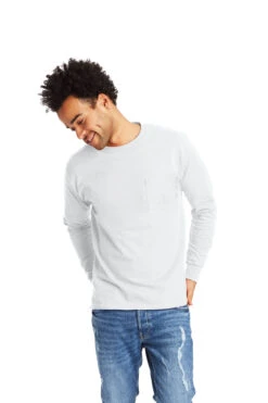 Hanes Unisex 6.1 Oz. Authentic Long Sleeve Pocket Tee