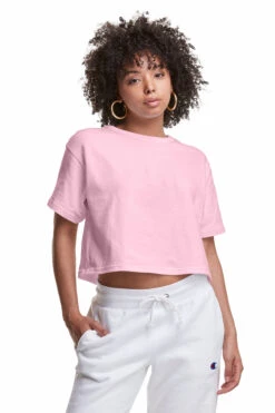 Champion Ladies' Cropped Reverse Weave T-Shirt -Jiffyshirts Sales Store 112266 T453W Pink Candy 6