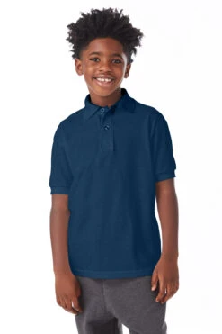 Hanes Youth Unisex 5.2 Oz., 50/50 EcoSmart® Jersey Polo Shirt -Jiffyshirts Sales Store 122400 054Y Navy 6