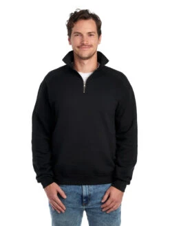 Jerzees Adult Unisex 9.5 Oz. Super Sweats® NuBlend® Fleece Quarter-Zip Pullover -Jiffyshirts Sales Store 1680065996 4528MR Black front