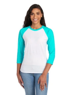 Jerzees Adult Unisex 5.2 Oz., Premium Blend Raglan Baseball T-Shirt 19 Jerzees Adult Unisex 5.2 Oz., Premium Blend Raglan Baseball T-Shirt -Jiffyshirts Sales Store 1680065996 560RR ScubaBlue White front