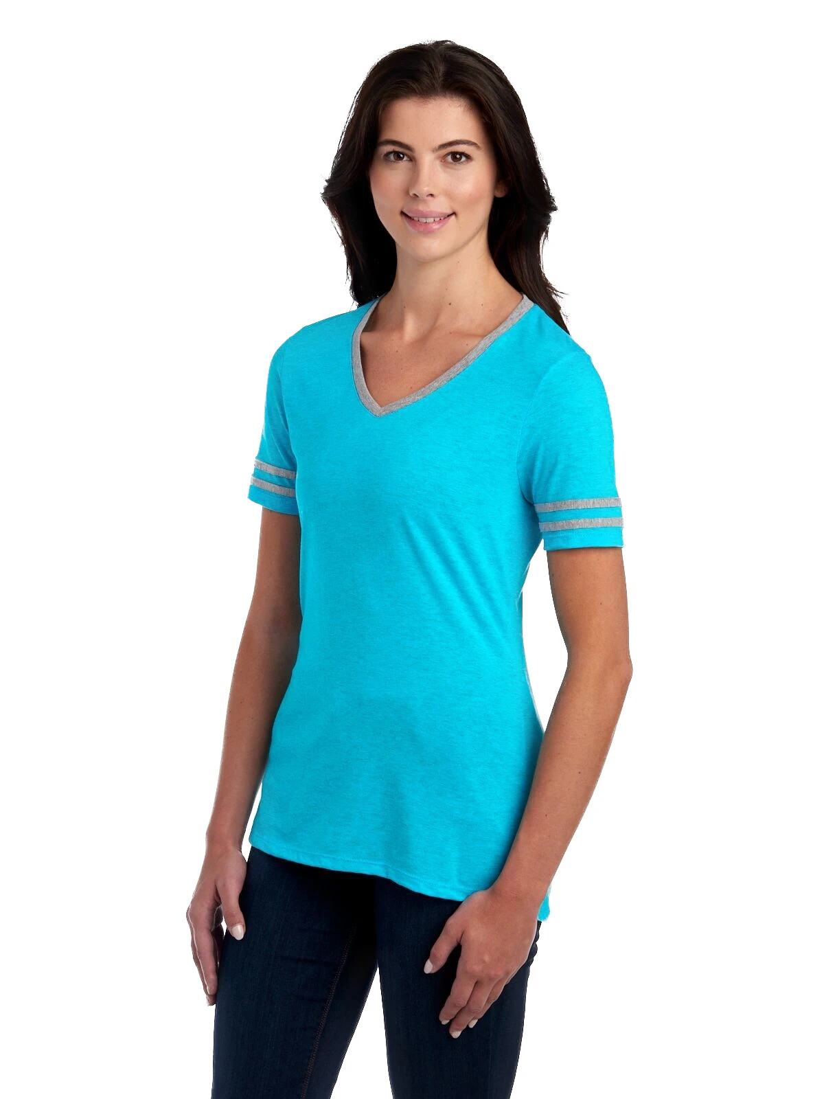 Jerzees Ladies' 4.5 Oz. TRI-BLEND Varsity V-Neck T-Shirt 4 Jerzees Ladies' 4.5 Oz. TRI-BLEND Varsity V-Neck T-Shirt - Image 2