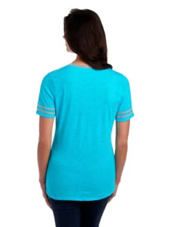 Jerzees Ladies' 4.5 Oz. TRI-BLEND Varsity V-Neck T-Shirt 13 Jerzees Ladies' 4.5 Oz. TRI-BLEND Varsity V-Neck T-Shirt -Jiffyshirts Sales Store 1680065996 602WVR CaribbeanBlueHeather Oxford back