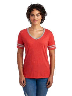 Jerzees Ladies' 4.5 Oz. TRI-BLEND Varsity V-Neck T-Shirt 17 Jerzees Ladies' 4.5 Oz. TRI-BLEND Varsity V-Neck T-Shirt -Jiffyshirts Sales Store 1680065996 602WVR FieryRedHeather Oxford front