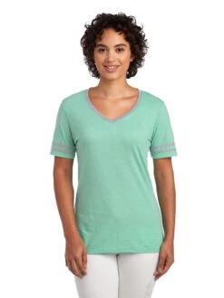 Jerzees Ladies' 4.5 Oz. TRI-BLEND Varsity V-Neck T-Shirt 18 Jerzees Ladies' 4.5 Oz. TRI-BLEND Varsity V-Neck T-Shirt -Jiffyshirts Sales Store 1680065996 602WVR MintHeather Oxford front