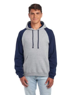 Jerzees Adult Unisex 8 Oz. NuBlend® Colorblock Raglan Pullover Hood 12 Jerzees Adult Unisex 8 Oz. NuBlend® Colorblock Raglan Pullover Hood -Jiffyshirts Sales Store 1680065996 96CR Oxford JNavy front
