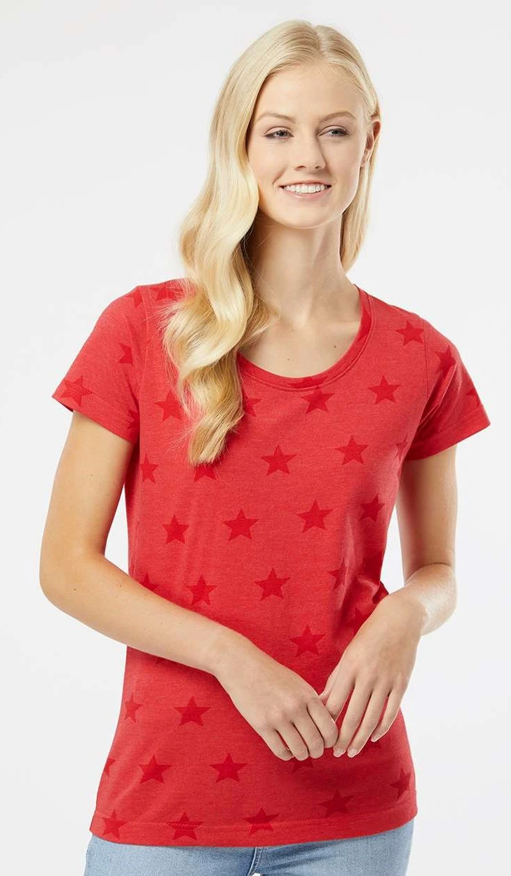 Women's Star Print Scoop Neck T-Shirt 7 Women's Star Print Scoop Neck T-Shirt - Image 5