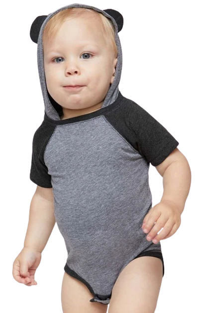 Fine Jersey Infant Short Sleeve Raglan Bodysuit With Hood & Ears 3 Fine Jersey Infant Short Sleeve Raglan Bodysuit With Hood & Ears
