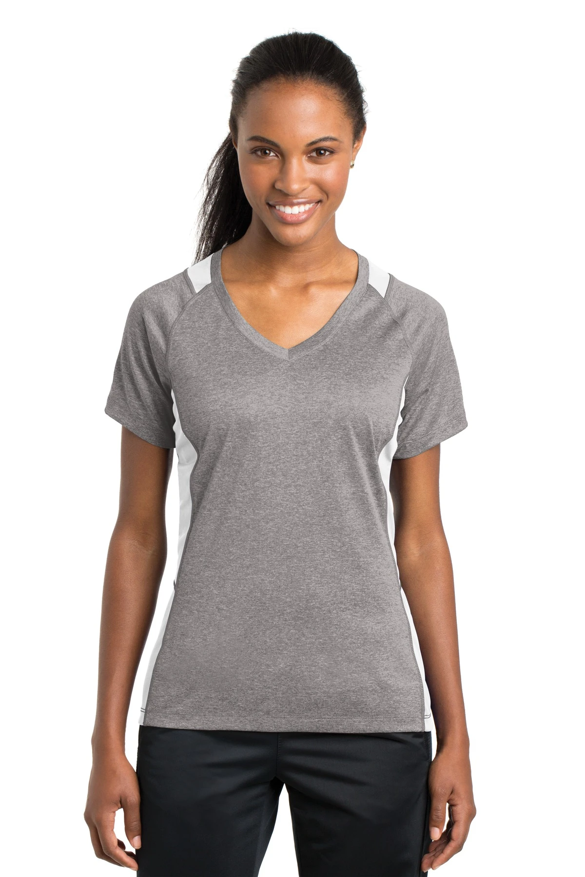 Ladies Heather Colorblock Contender V-Neck Tee 7 Ladies Heather Colorblock Contender V-Neck Tee - Image 5