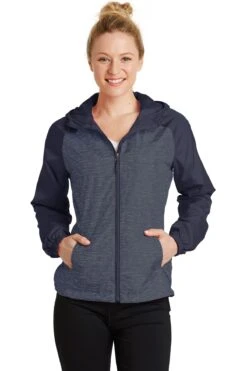 Ladies Heather Colorblock Raglan Hooded Wind Jacket -Jiffyshirts Sales Store 1b636b4200a087