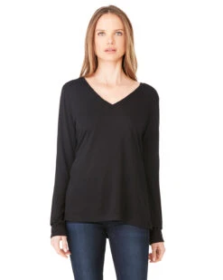 Ladies' Flowy Long-Sleeve V-Neck -Jiffyshirts Sales Store 25eb55c6431204