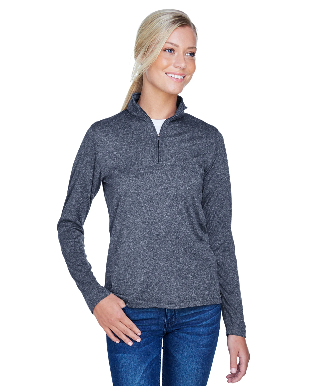 Ladies' Cool & Dry Heathered Performance Quarter-Zip 9 Ladies' Cool & Dry Heathered Performance Quarter-Zip - Image 7
