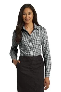 Ladies Long Sleeve Gingham Easy Care Shirt -Jiffyshirts Sales Store 27b89eecef1aac