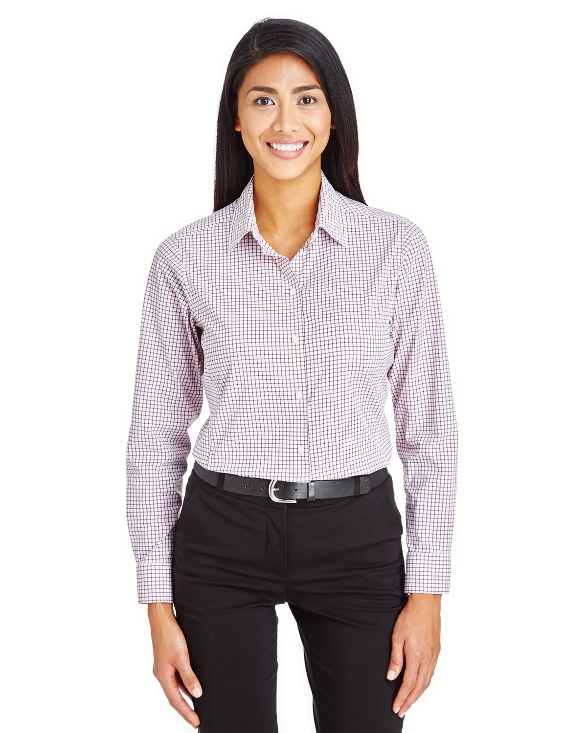 CrownLux Performance™ Ladies' Micro Windowpane Shirt 6 CrownLux Performance™ Ladies' Micro Windowpane Shirt - Image 4