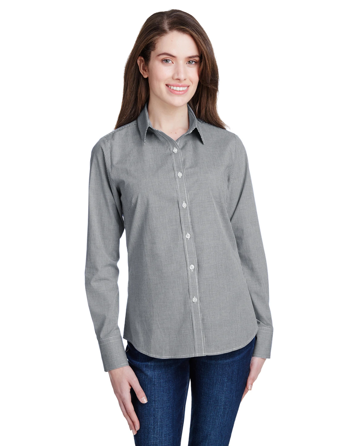 Ladies' Microcheck Gingham Long-Sleeve Cotton Shirt 3 Ladies' Microcheck Gingham Long-Sleeve Cotton Shirt