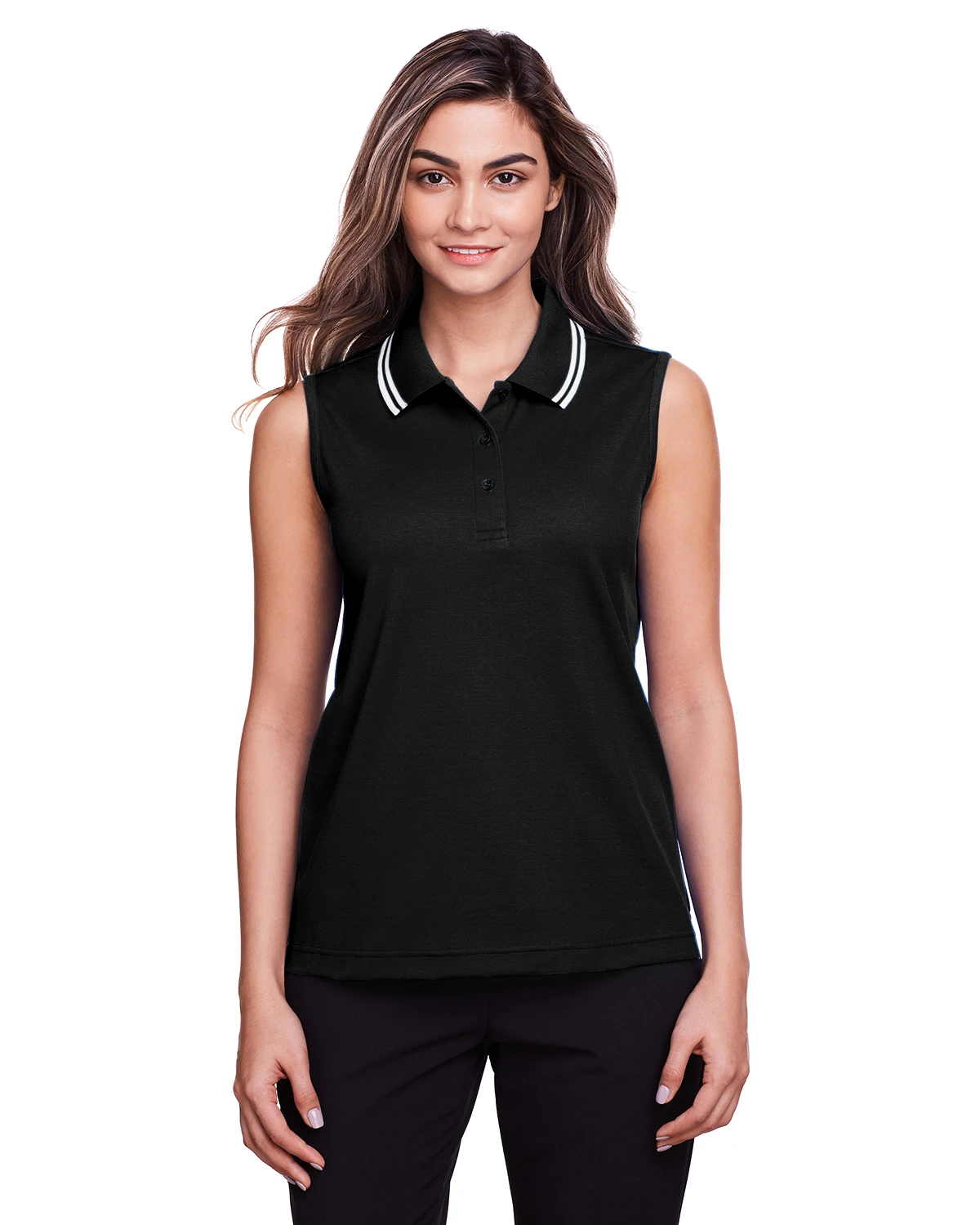 Ladies' CrownLux Performance™ Plaited Tipped Sleeveless Polo 10 Ladies' CrownLux Performance™ Plaited Tipped Sleeveless Polo - Image 8