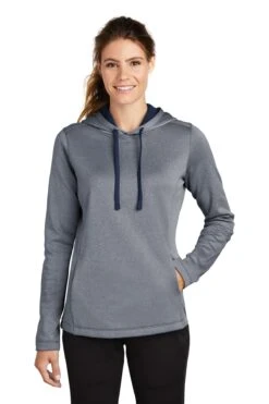 Ladies PosiCharge Sport-Wick Heather Fleece Hooded Pullover -Jiffyshirts Sales Store 363122650a6305