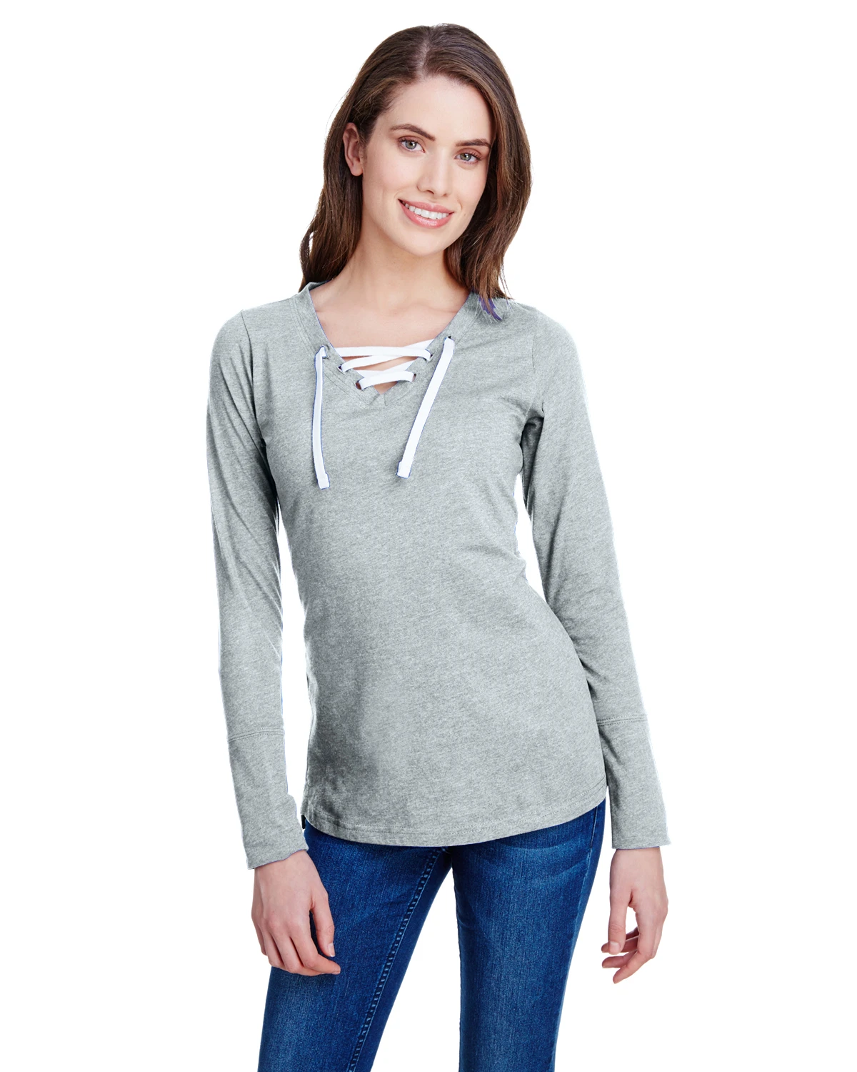Ladies' Long Sleeve Fine Jersey Lace-Up T-Shirt 7 Ladies' Long Sleeve Fine Jersey Lace-Up T-Shirt - Image 5