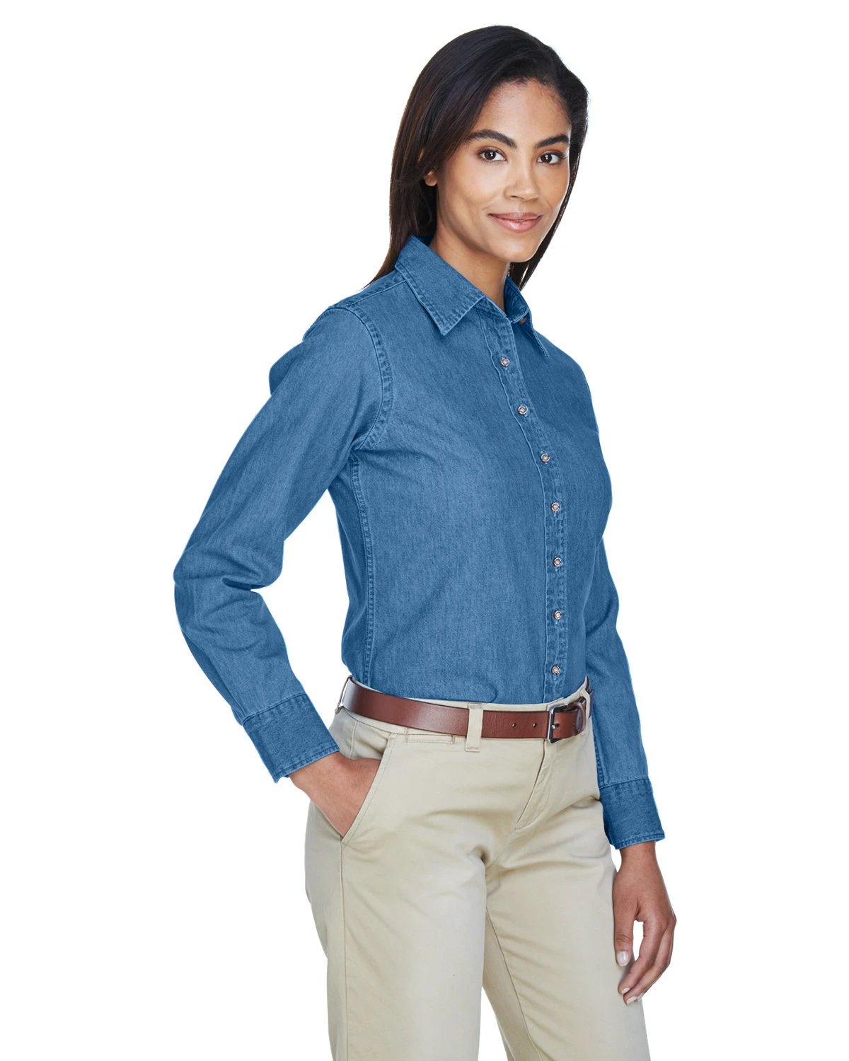 Ladies' 6.5 Oz. Long-Sleeve Denim Shirt 4 Ladies' 6.5 Oz. Long-Sleeve Denim Shirt - Image 2