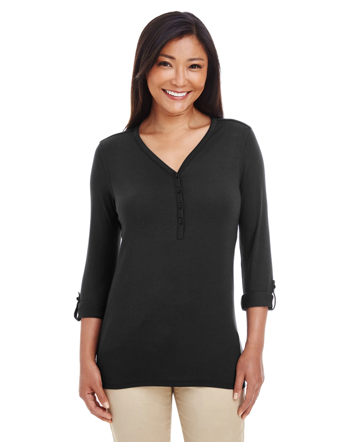 Ladies' Perfect Fit™ Y-Placket Convertible Sleeve Knit Top 8 Ladies' Perfect Fit™ Y-Placket Convertible Sleeve Knit Top - Image 6