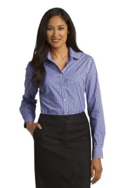 Ladies Long Sleeve Gingham Easy Care Shirt -Jiffyshirts Sales Store 4708c875997b3b