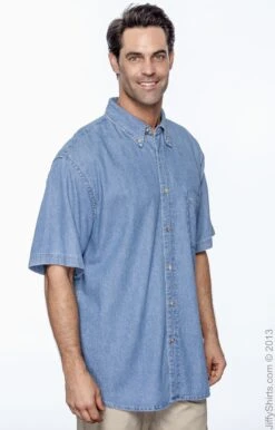Men's 6.5 Oz. Short-Sleeve Denim Shirt -Jiffyshirts Sales Store 4AD3800B28C200