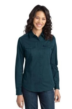Ladies Stain-Release Roll Sleeve Twill Shirt -Jiffyshirts Sales Store 4e247417474adc