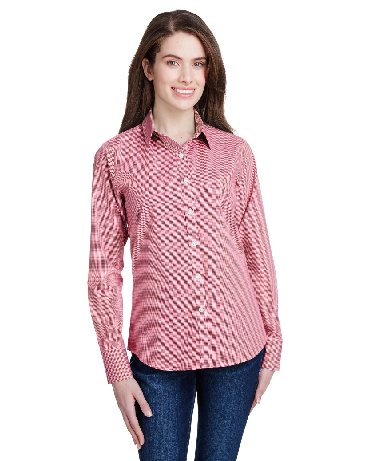 Ladies' Microcheck Gingham Long-Sleeve Cotton Shirt 7 Ladies' Microcheck Gingham Long-Sleeve Cotton Shirt - Image 5