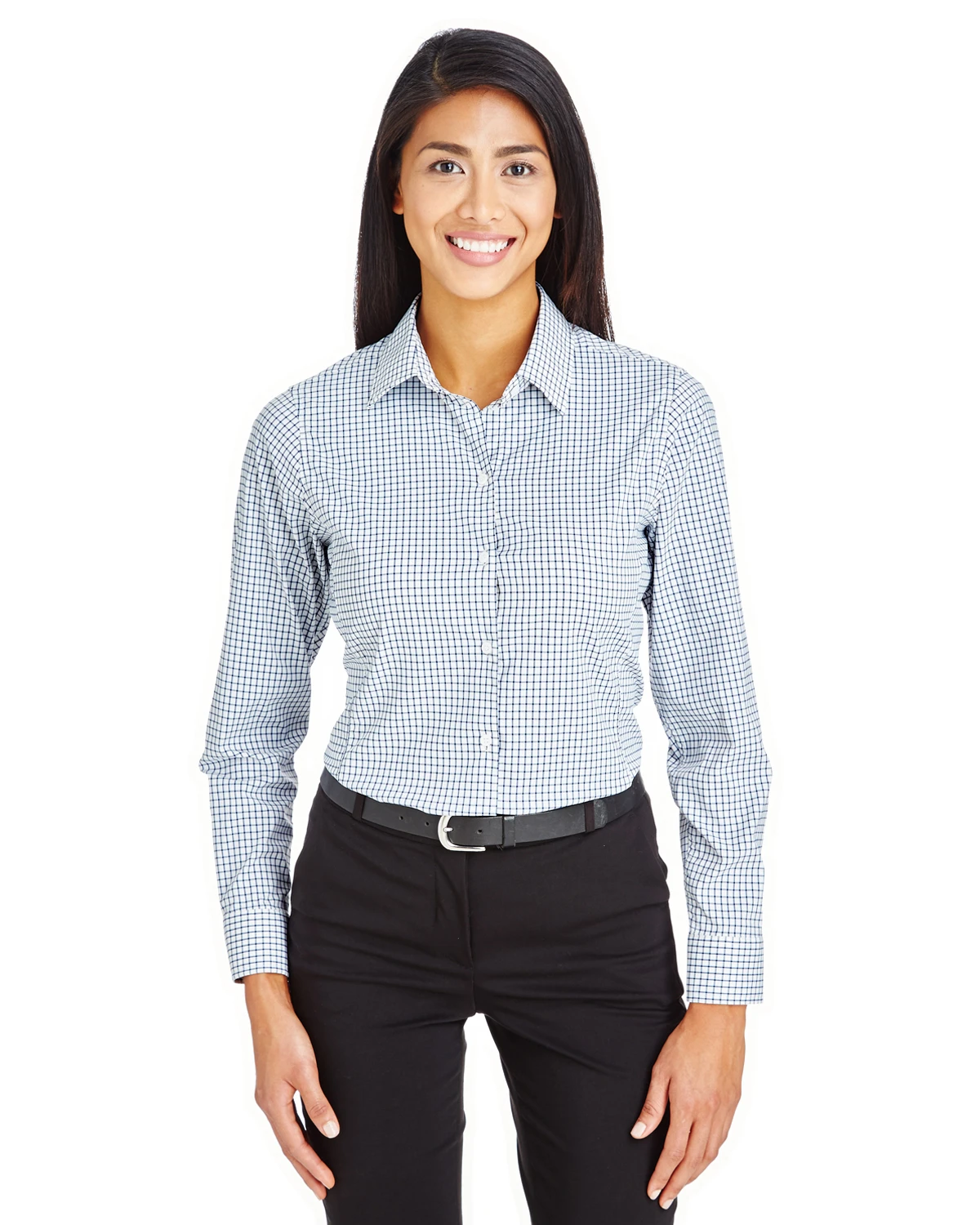 CrownLux Performance™ Ladies' Micro Windowpane Shirt 3 CrownLux Performance™ Ladies' Micro Windowpane Shirt