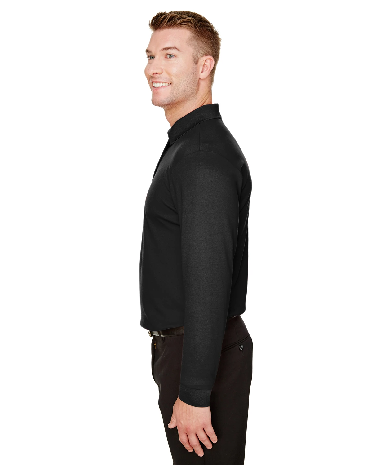 CrownLux Performance™ Men's Plaited Long Sleeve Polo 4 CrownLux Performance™ Men's Plaited Long Sleeve Polo - Image 2