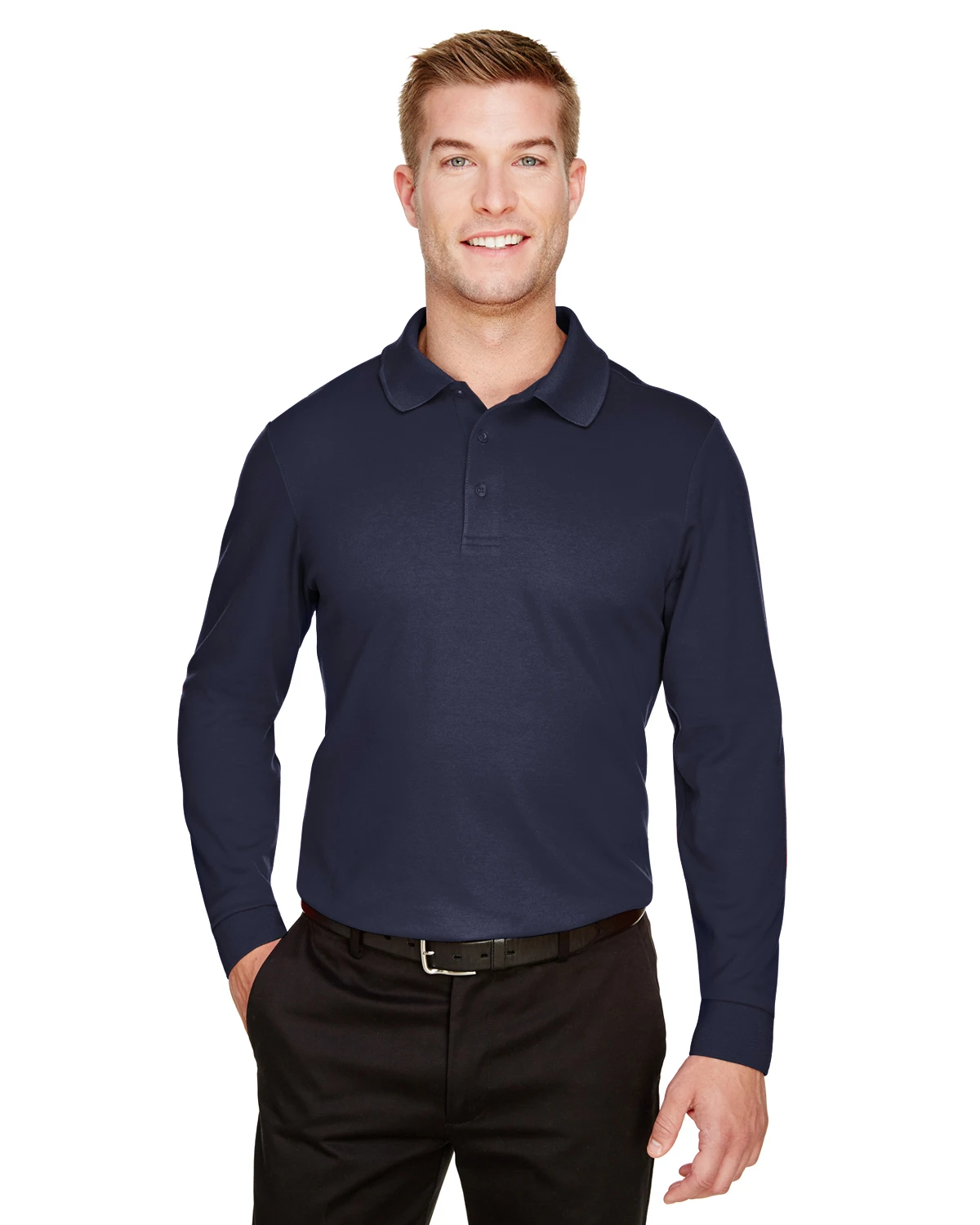 CrownLux Performance™ Men's Tall Plaited Long Sleeve Polo 9 CrownLux Performance™ Men's Tall Plaited Long Sleeve Polo - Image 7