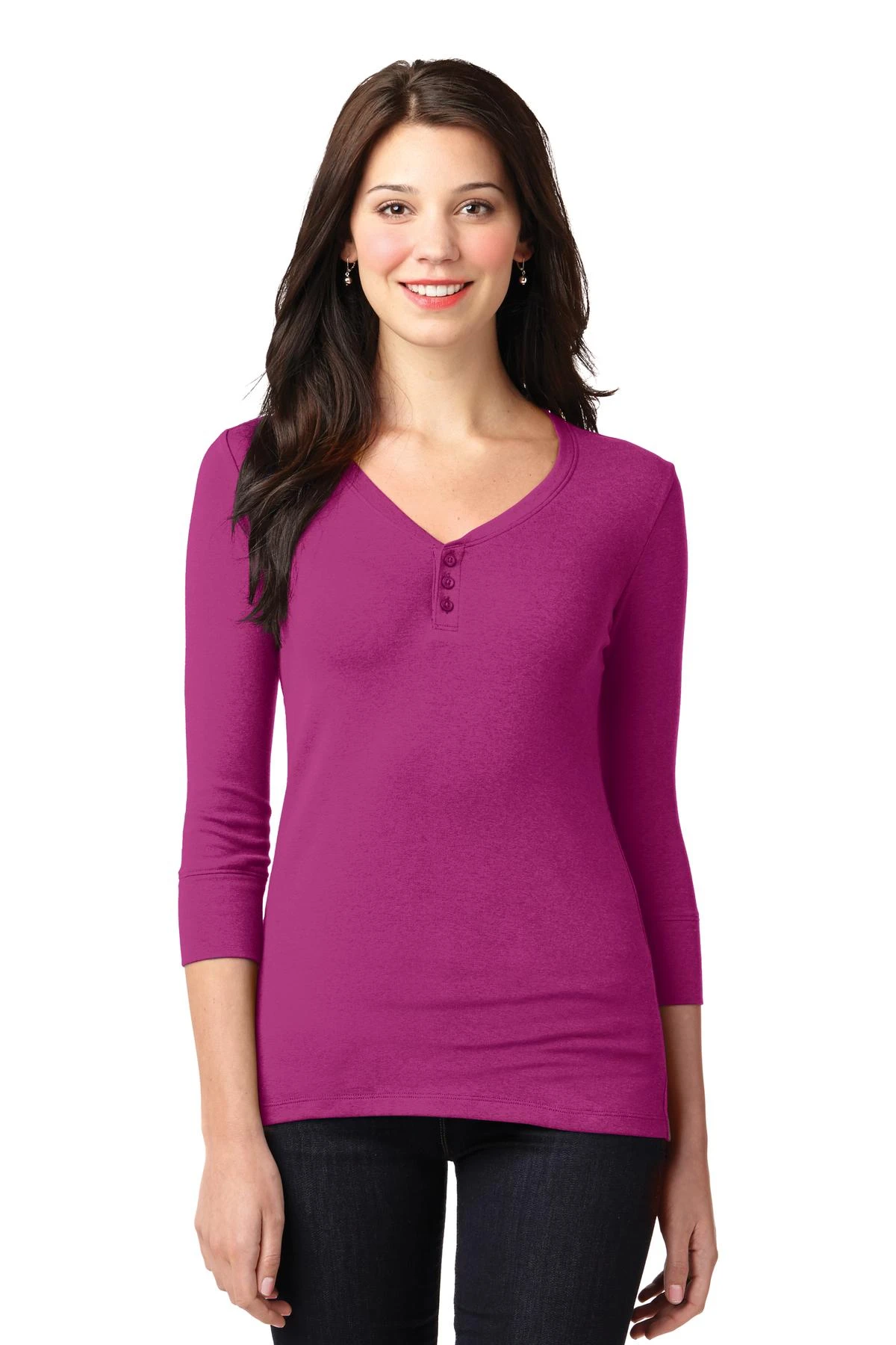 Ladies Concept Stretch 3/4-Sleeve Scoop Henley 7 Ladies Concept Stretch 3/4-Sleeve Scoop Henley - Image 5