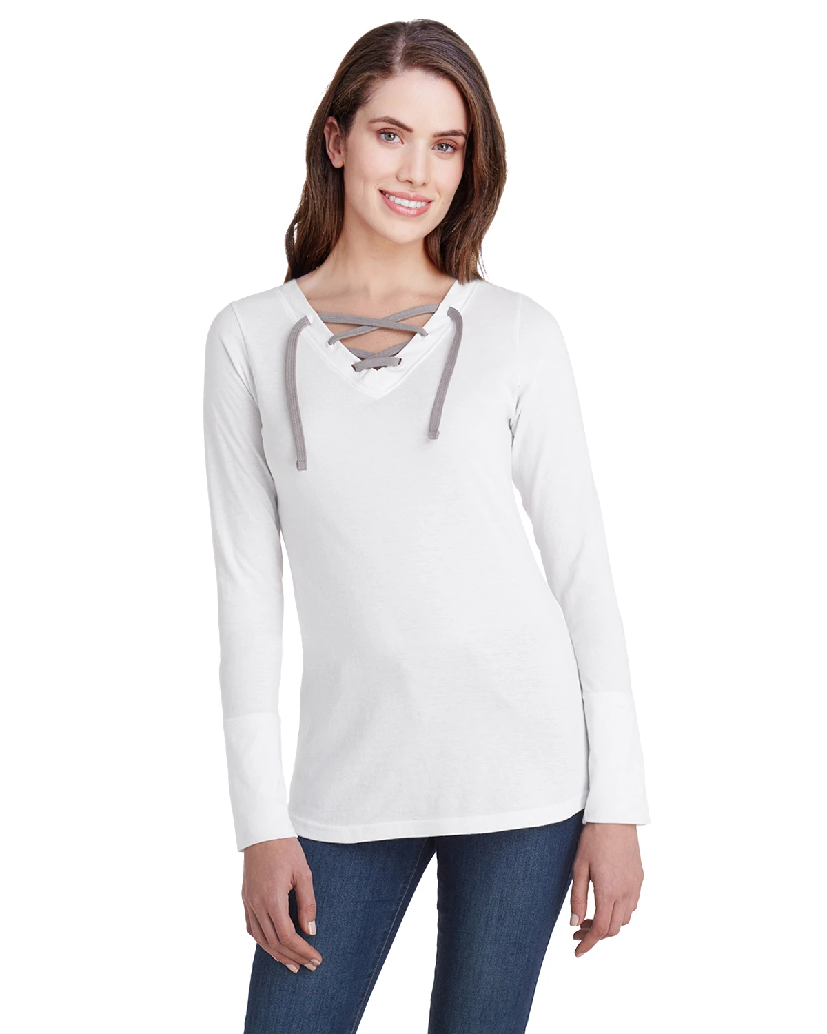 Ladies' Long Sleeve Fine Jersey Lace-Up T-Shirt 6 Ladies' Long Sleeve Fine Jersey Lace-Up T-Shirt - Image 4