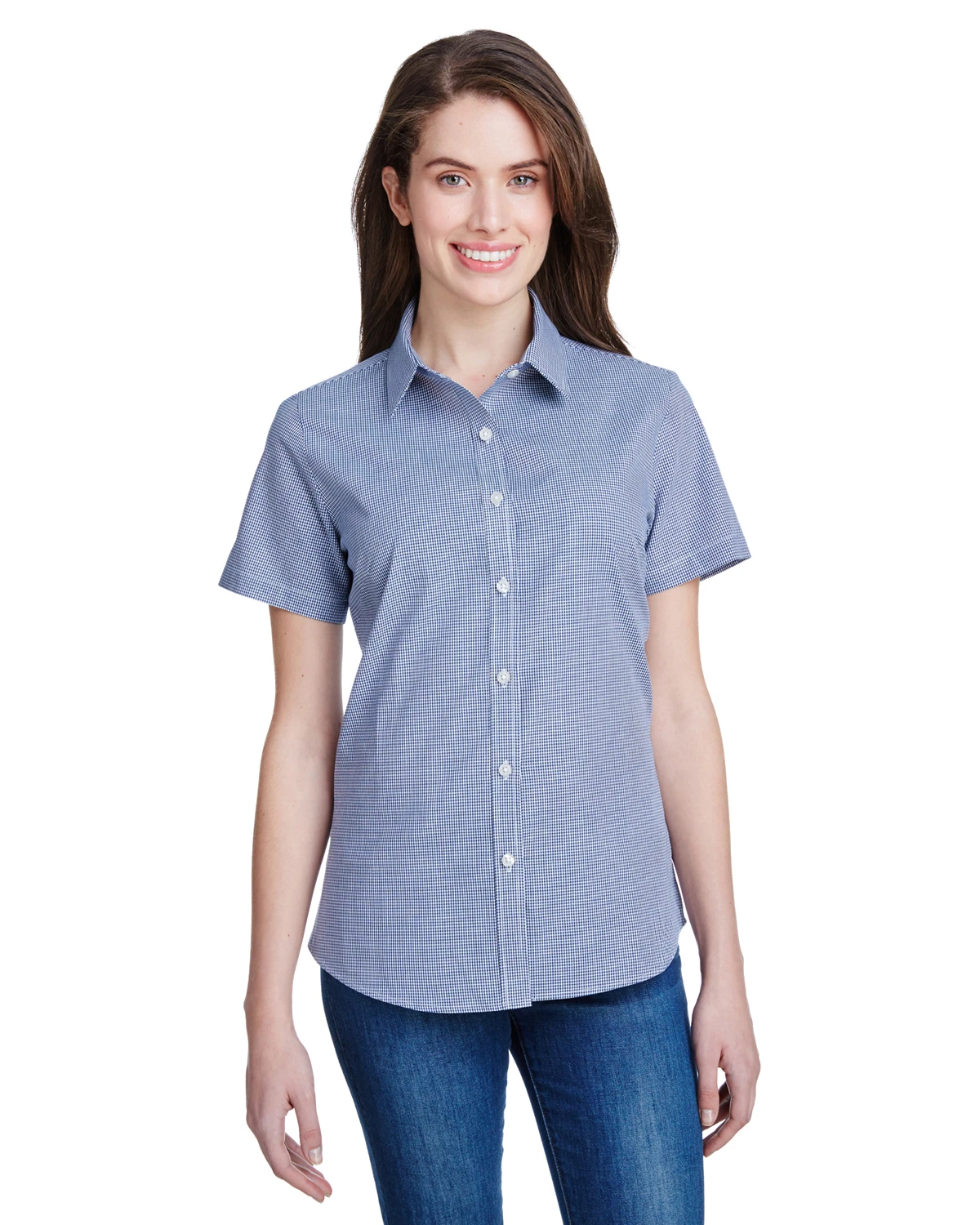 Ladies' Microcheck Gingham Short-Sleeve Cotton Shirt 8 Ladies' Microcheck Gingham Short-Sleeve Cotton Shirt - Image 6