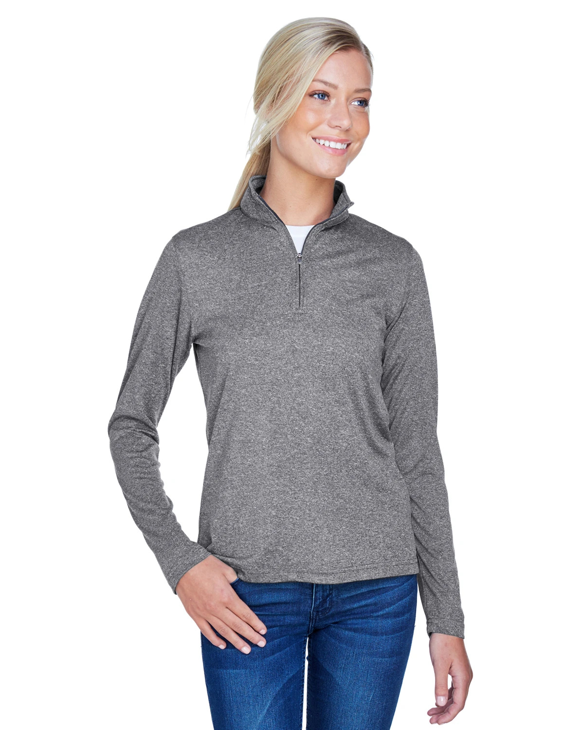 Ladies' Cool & Dry Heathered Performance Quarter-Zip 6 Ladies' Cool & Dry Heathered Performance Quarter-Zip - Image 4