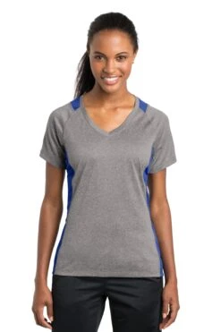 Ladies Heather Colorblock Contender V-Neck Tee 29 Ladies Heather Colorblock Contender V-Neck Tee -Jiffyshirts Sales Store 85d0972694e825