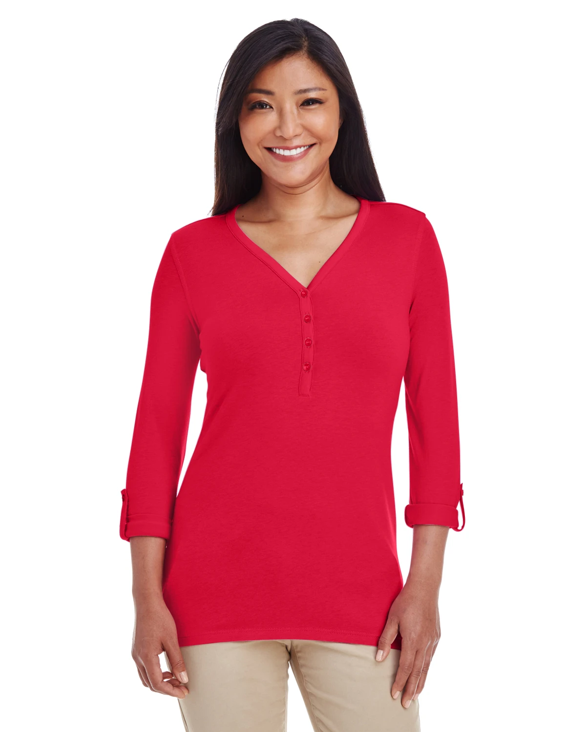 Ladies' Perfect Fit™ Y-Placket Convertible Sleeve Knit Top 11 Ladies' Perfect Fit™ Y-Placket Convertible Sleeve Knit Top - Image 9