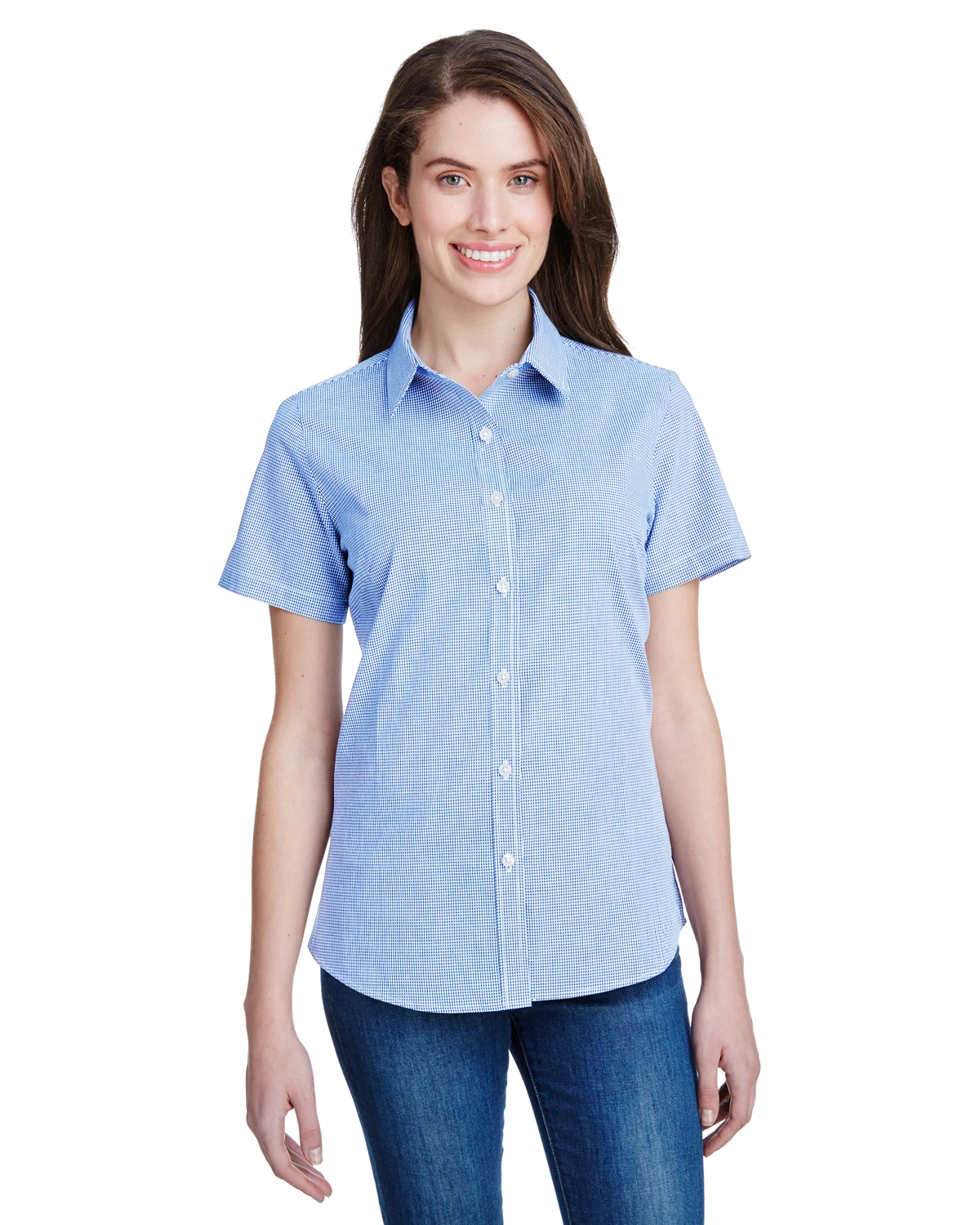 Ladies' Microcheck Gingham Short-Sleeve Cotton Shirt 6 Ladies' Microcheck Gingham Short-Sleeve Cotton Shirt - Image 4