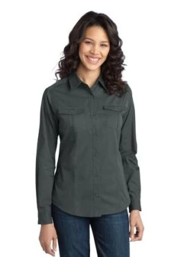 Ladies Stain-Release Roll Sleeve Twill Shirt -Jiffyshirts Sales Store 9610848edad2ff