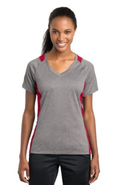 Ladies Heather Colorblock Contender V-Neck Tee 20 Ladies Heather Colorblock Contender V-Neck Tee -Jiffyshirts Sales Store 97c31c6ec7fd01