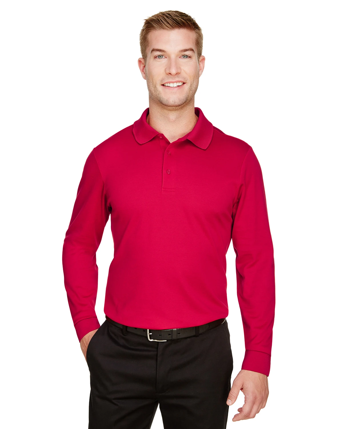 CrownLux Performance™ Men's Plaited Long Sleeve Polo 7 CrownLux Performance™ Men's Plaited Long Sleeve Polo - Image 5