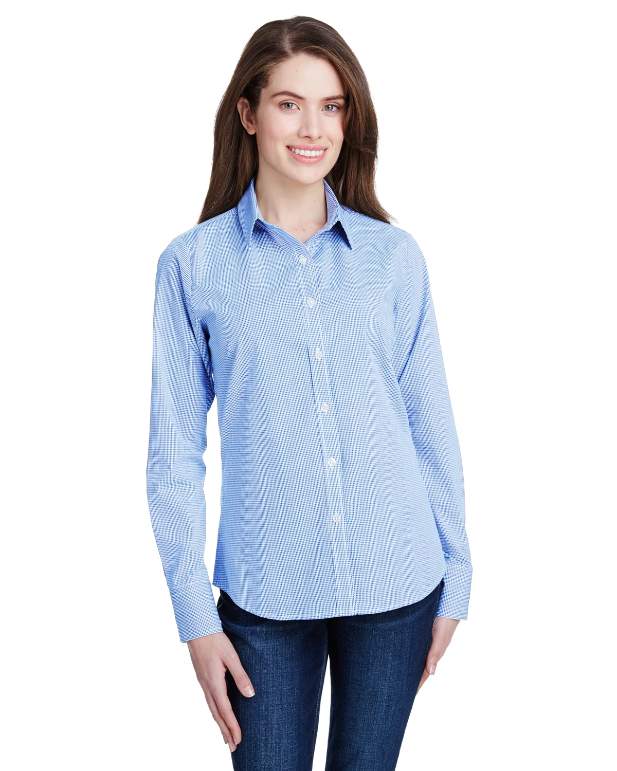 Ladies' Microcheck Gingham Long-Sleeve Cotton Shirt 6 Ladies' Microcheck Gingham Long-Sleeve Cotton Shirt - Image 4
