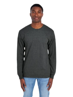 FRUIT OF THE LOOM Adult Unisex 5 Oz. HD Cotton™ Long-Sleeve T-Shirt -Jiffyshirts Sales Store JPG 4930R Black Heather FRONT 0210 1680004736