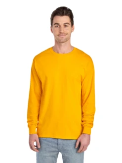 FRUIT OF THE LOOM Adult Unisex 5 Oz. HD Cotton™ Long-Sleeve T-Shirt -Jiffyshirts Sales Store JPG 4930R Gold FRONT 0510 1680004736