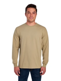 FRUIT OF THE LOOM Adult Unisex 5 Oz. HD Cotton™ Long-Sleeve T-Shirt -Jiffyshirts Sales Store JPG 4930R Khaki FRONT 4227 1680004736