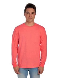 FRUIT OF THE LOOM Adult Unisex 5 Oz. HD Cotton™ Long-Sleeve T-Shirt -Jiffyshirts Sales Store JPG 4930R Retro Heather Coral FRONT 0875 1680004736