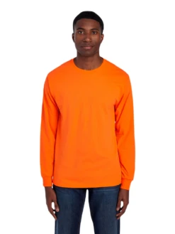 FRUIT OF THE LOOM Adult Unisex 5 Oz. HD Cotton™ Long-Sleeve T-Shirt -Jiffyshirts Sales Store JPG 4930R Safety Orange FRONT 0463 1680004736