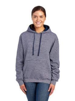 FRUIT OF THE LOOM Adult Unisex 7.2 Oz. Sofspun® Striped Hooded Sweatshirt -Jiffyshirts Sales Store JPG SF77R Navy Stripe FRONT 0890 1680004736