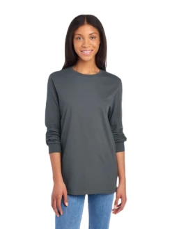 FRUIT OF THE LOOM Adult Unisex 4.7 Oz. Sofspun® Jersey Long-Sleeve T-Shirt -Jiffyshirts Sales Store JPG SFLR Charcoal Grey FRONT 0770 1680004736